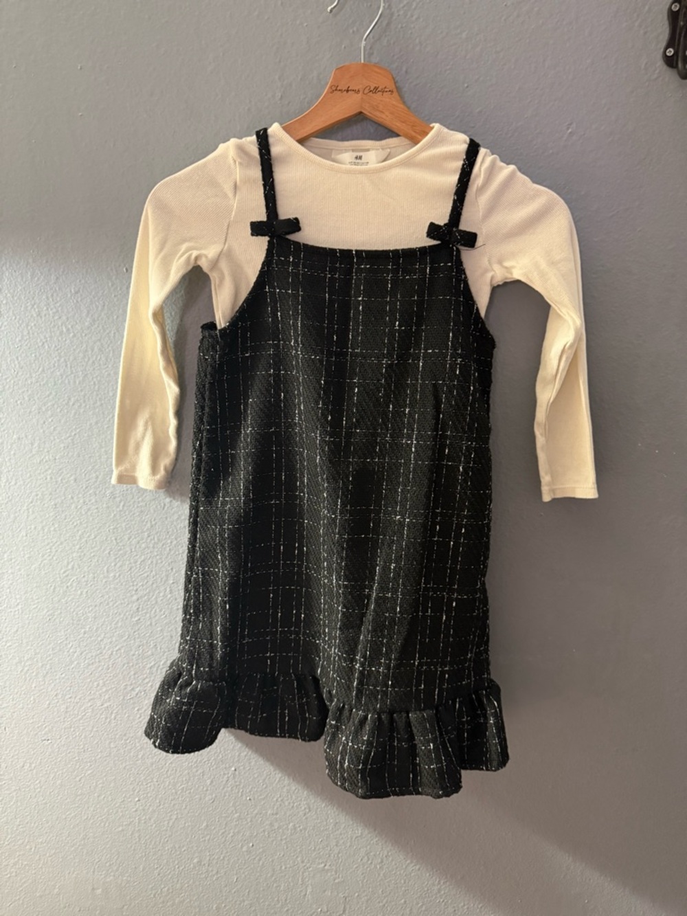 H&M Black Tweed Pinafore Dress with Ivory Top